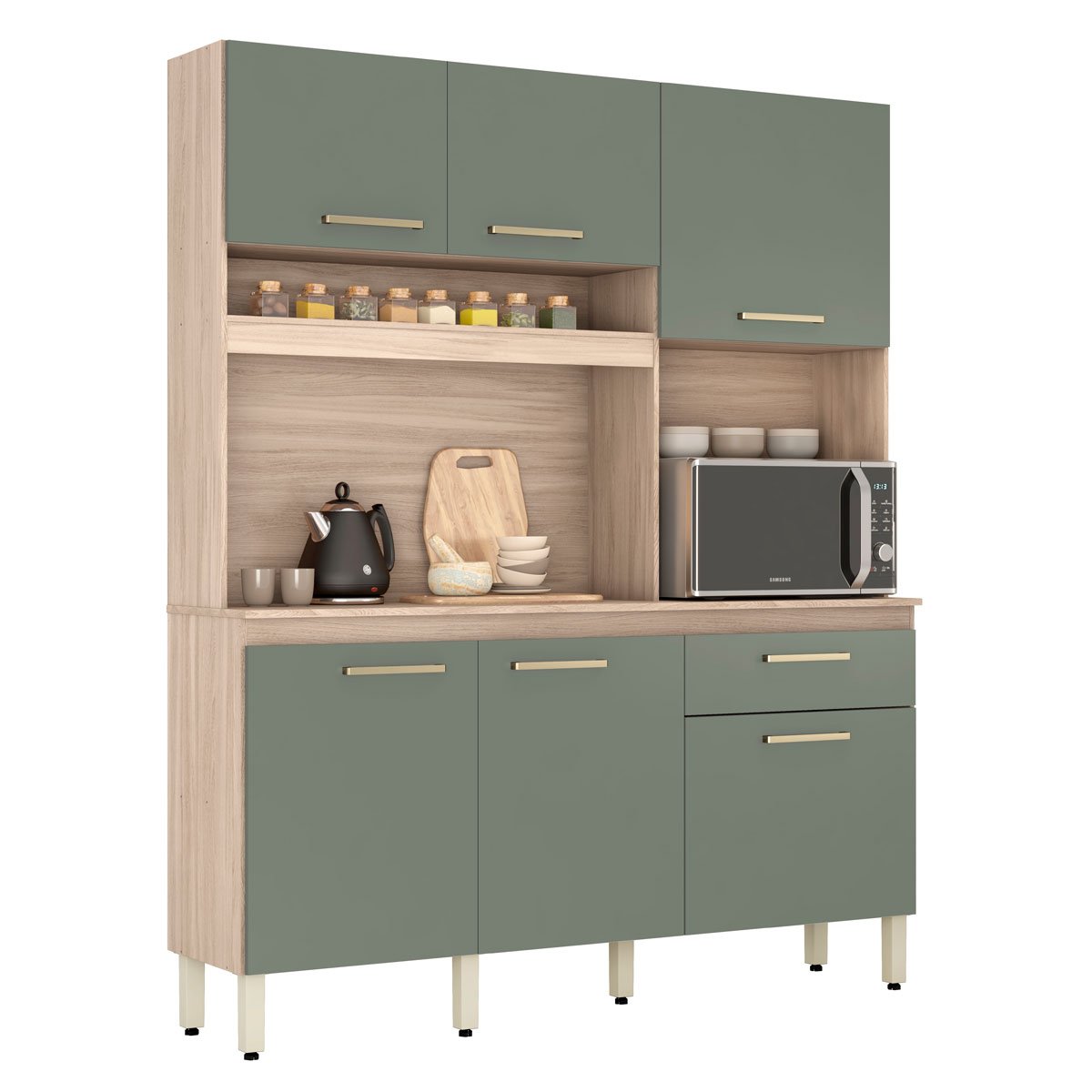 Kit Cozinha Compacta 6 Portas 1 Gaveta Alano Avena/Menta