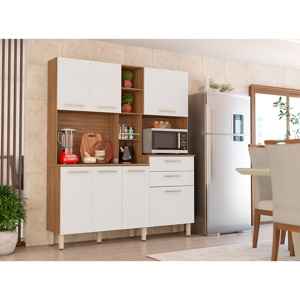 Kit de Cozinha Encanto 7 Portas 2 Gavetas Amendola e Branco