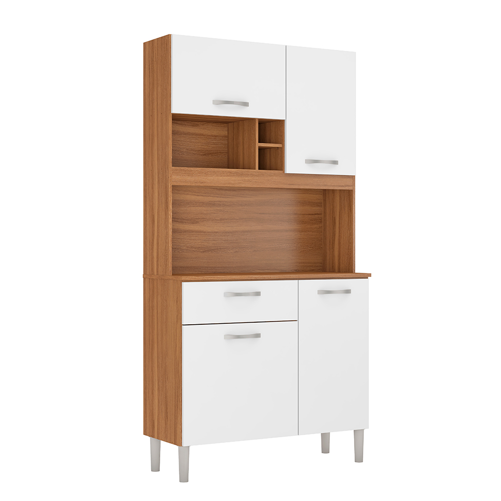 Kit de Cozinha Malta 4 Portas 1 Gaveta Amêndola e Branco