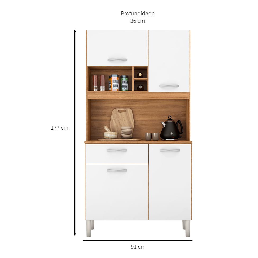 Kit de Cozinha Malta 4 Portas 1 Gaveta Amêndola e Branco
