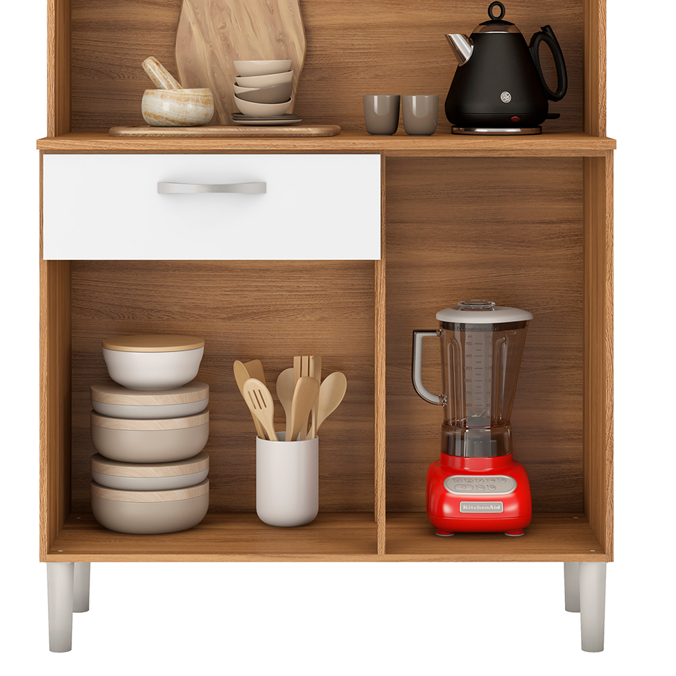 Kit de Cozinha Malta 4 Portas 1 Gaveta Amêndola e Branco