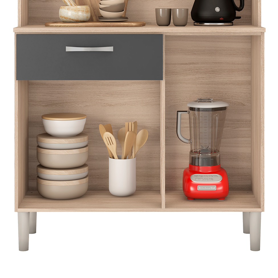 Kit de Cozinha Malta 4 Portas 1 Gaveta Avena e Grafito