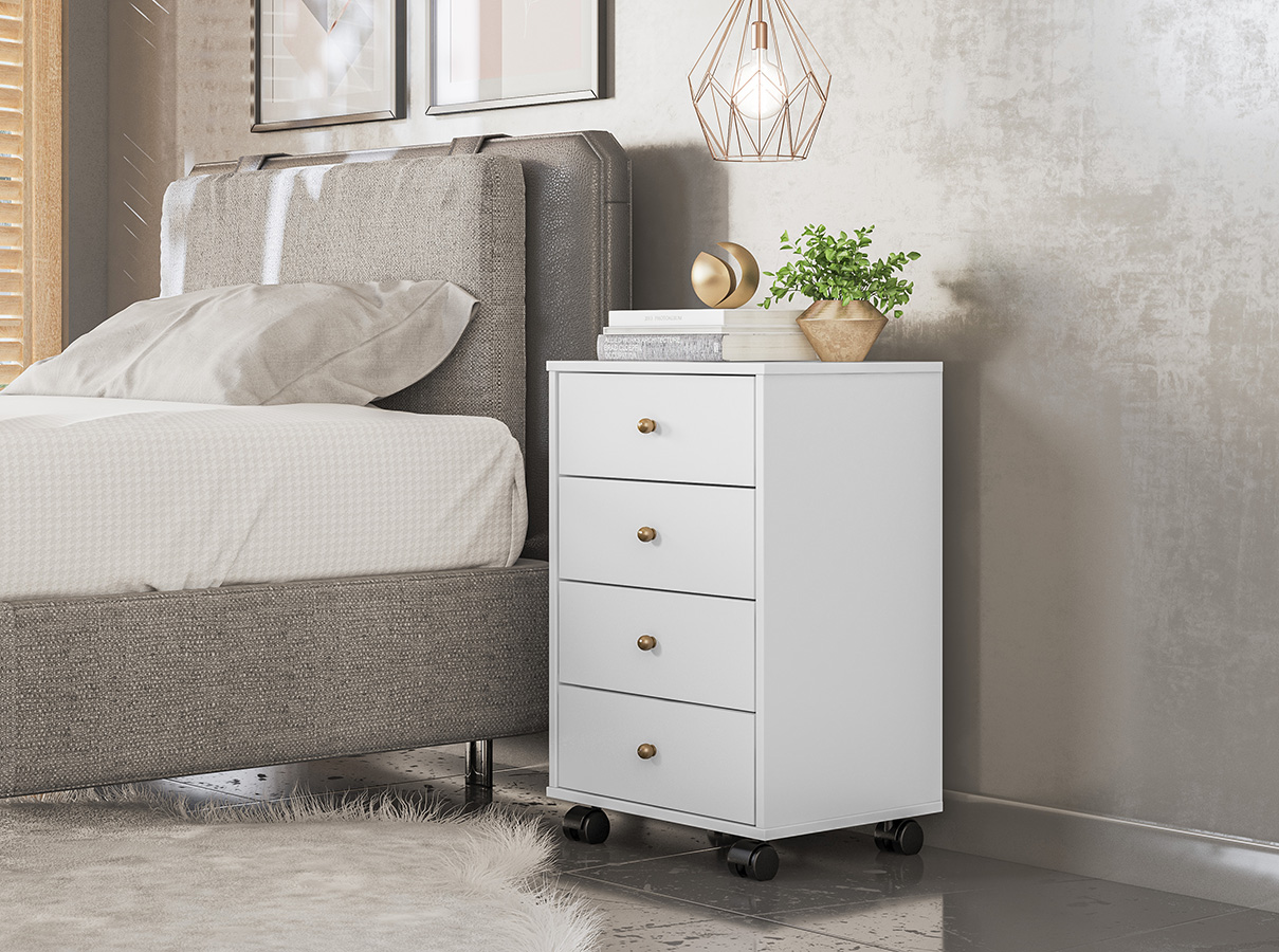 Mesa De Cabeceira 04 Gavetas Presence 9070 Branco Demobile