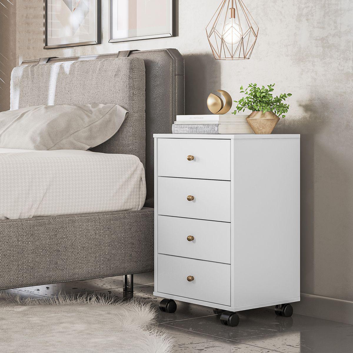 Mesa De Cabeceira Presence 4 Gavetas Branco Demóbile - SSX Multicoisas