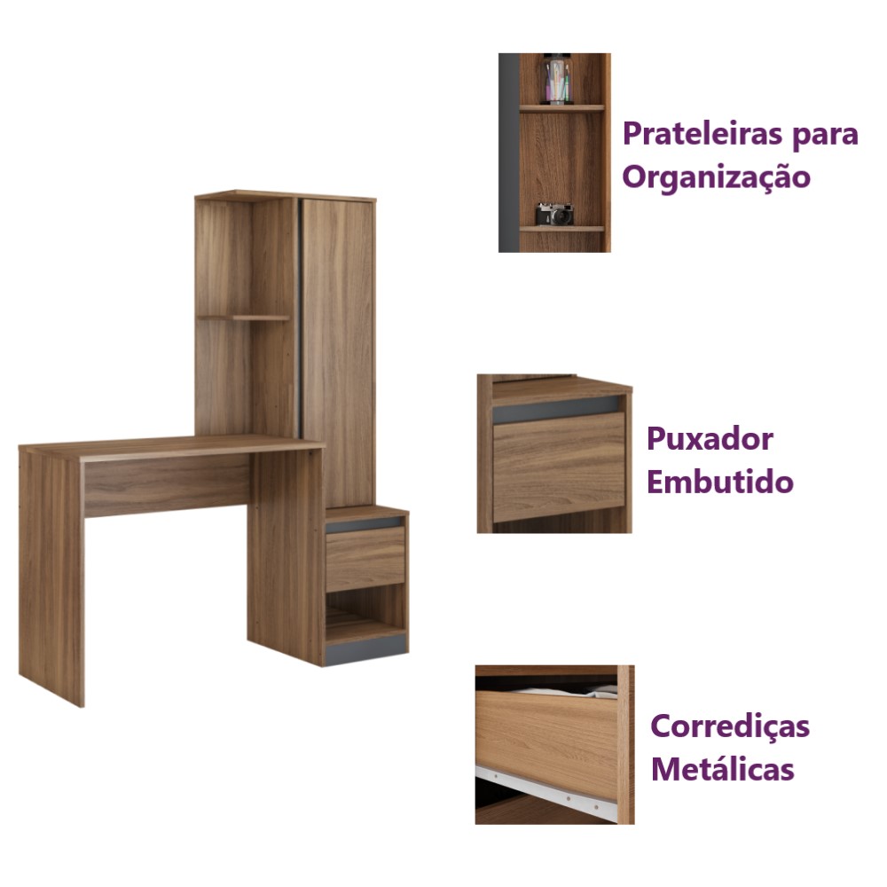Mesa Escrivaninha Morada c/ Armário 1 Porta e 1 Gaveta - Escritório Home Office - Demobile 29800