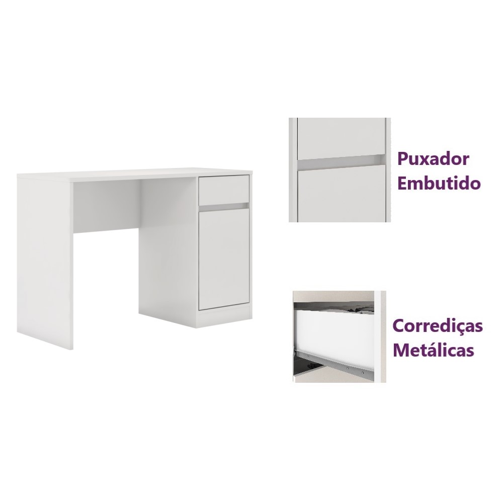 Mesa Escrivaninha p/ Computador Morada c/ 1 Porta 1 Gaveta 109x45 - Escritório Home Office - Demobile 29600