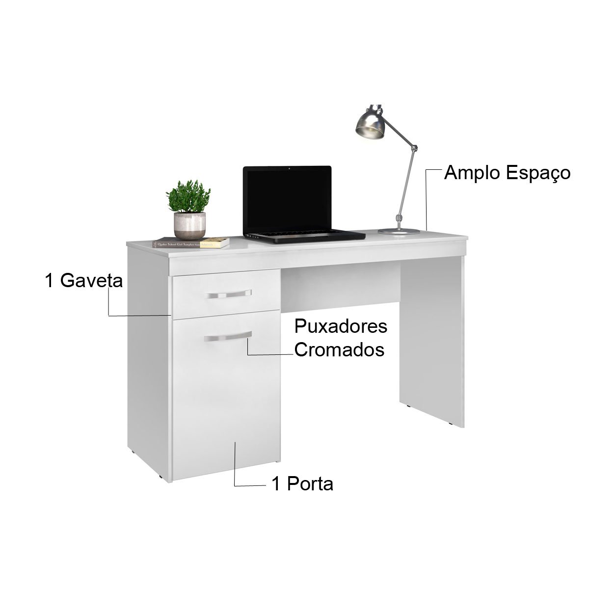 Mesa para Computador Escrivaninha 1 Gaveta 1 Porta Glória Branco