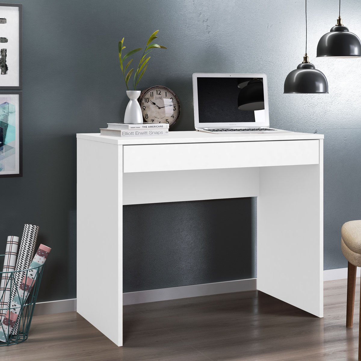 Mesa para Computador Escrivaninha 1 Gaveta Celeste Branco