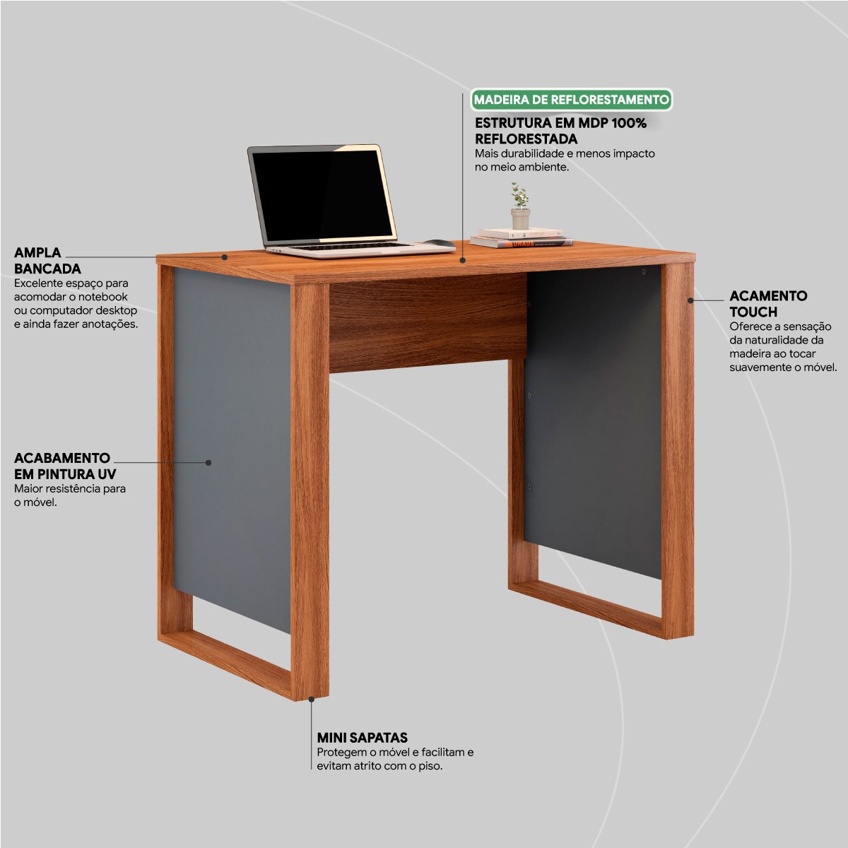 Mesa para Computador Office Luna Amêndola/Grafito