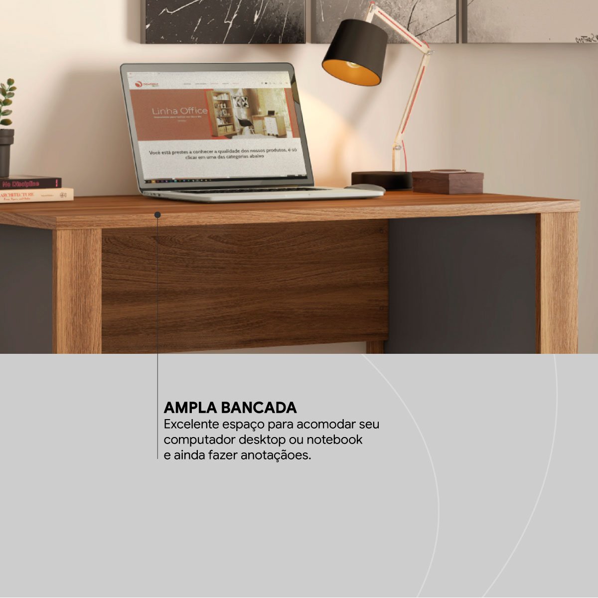 Mesa para Computador Office Luna Amêndola/Grafito