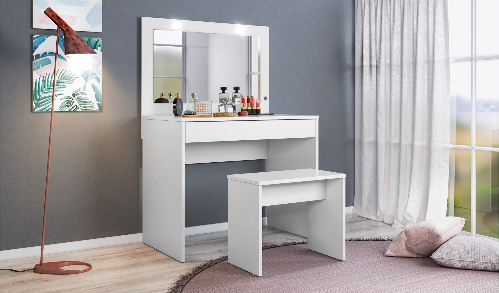 Penteadeira Camarim Cooper Branco com Banqueta