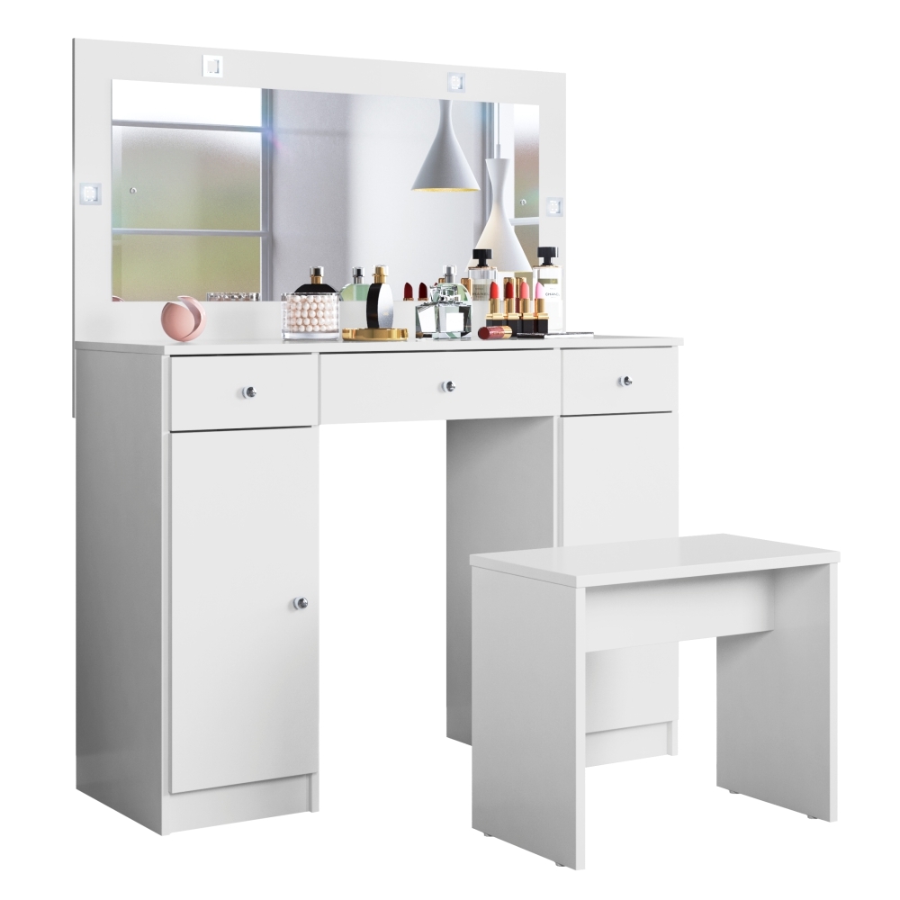 Penteadeira com LED Bailey Branco com Banqueta