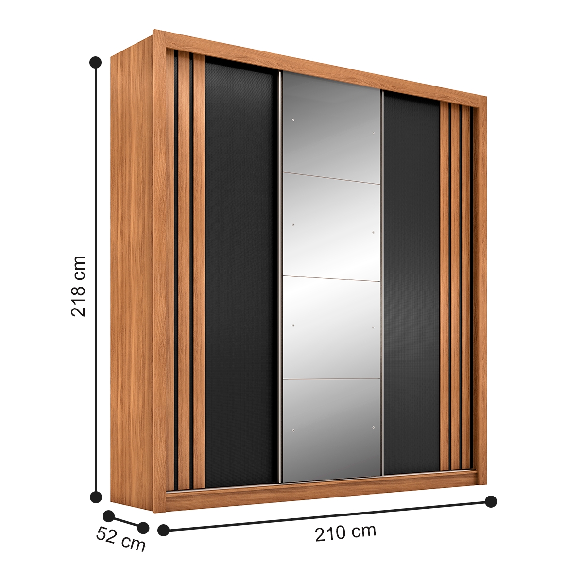 Roupeiro 3 Portas Casal Com Espelho Metz Amêndola Nude Preto