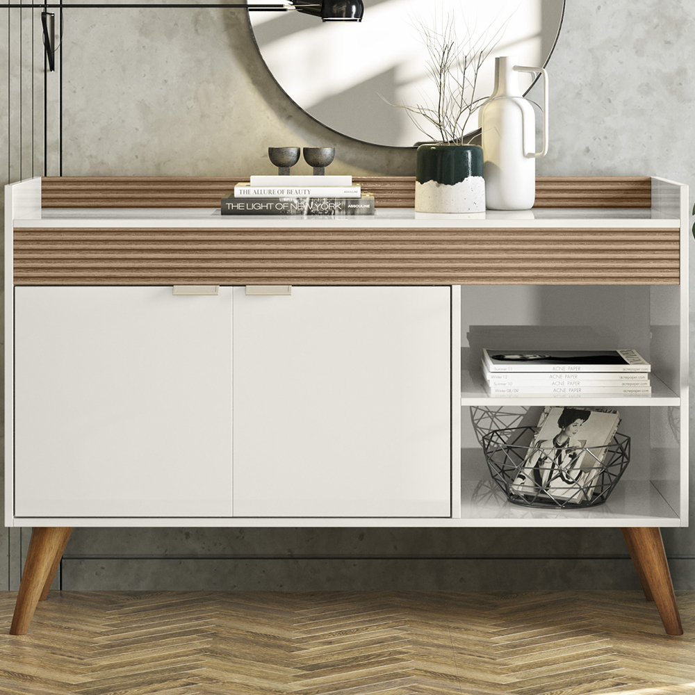 Balcao Aparador Buffet 120 cm 2 Portas Off White Madeira Dmad