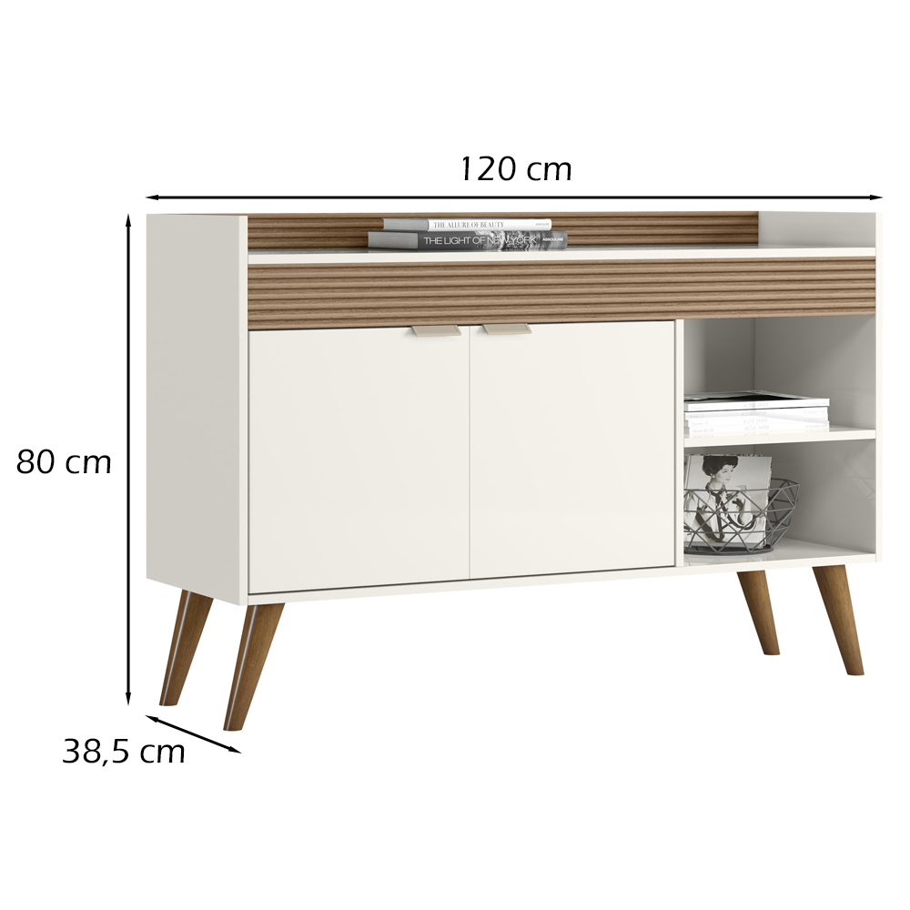 Balcao Aparador Buffet 120 cm 2 Portas Off White Madeira Dmad