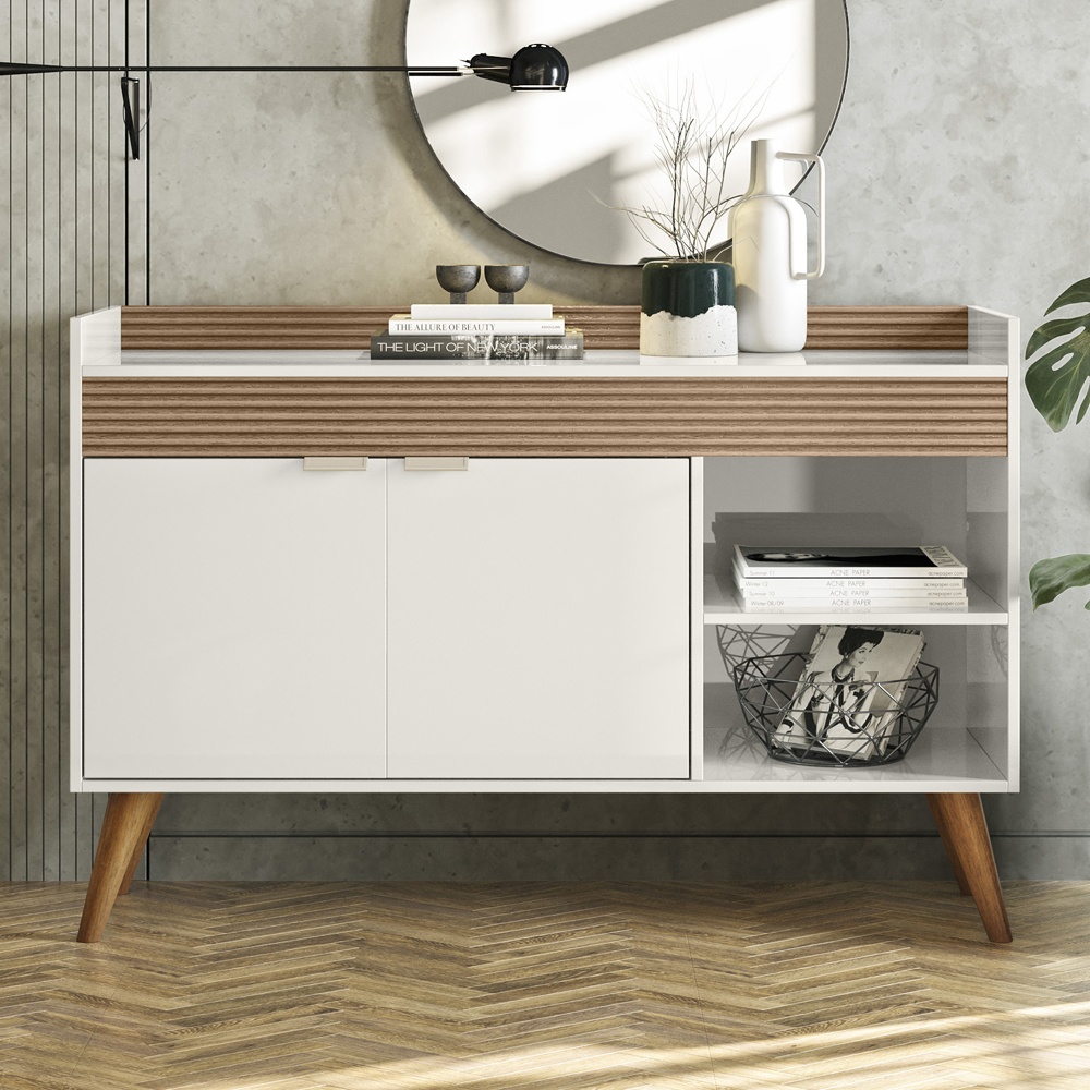 Balcao Aparador Buffet 120 cm 2 Portas Off White Madeira Dmad