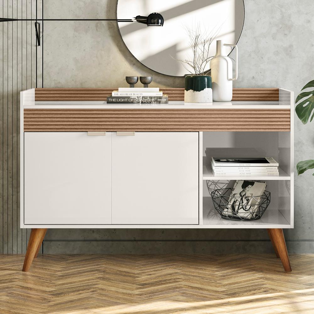 Balcao Aparador Buffet 120 cm Off White Cristal Ripado Madeira Dmad