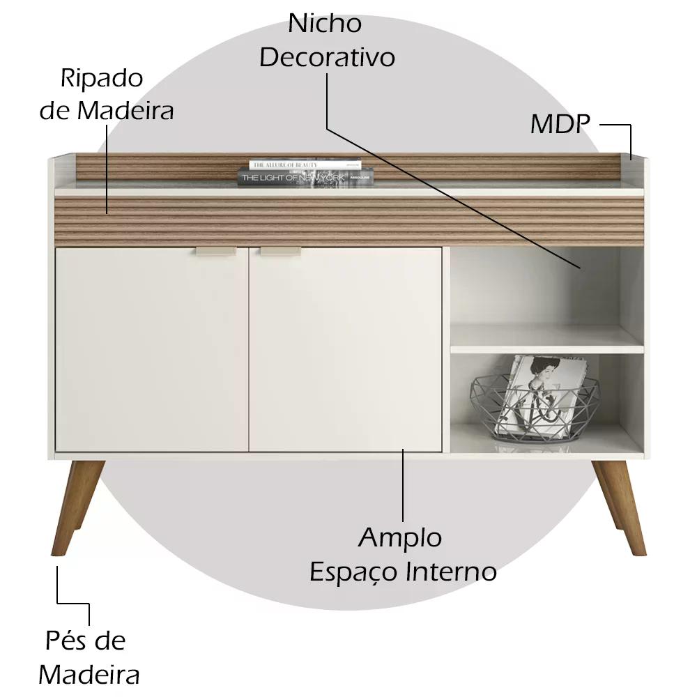 Conjunto Aparador E Nichos De Parede Off White Cristal Ripado Madeira Dmad