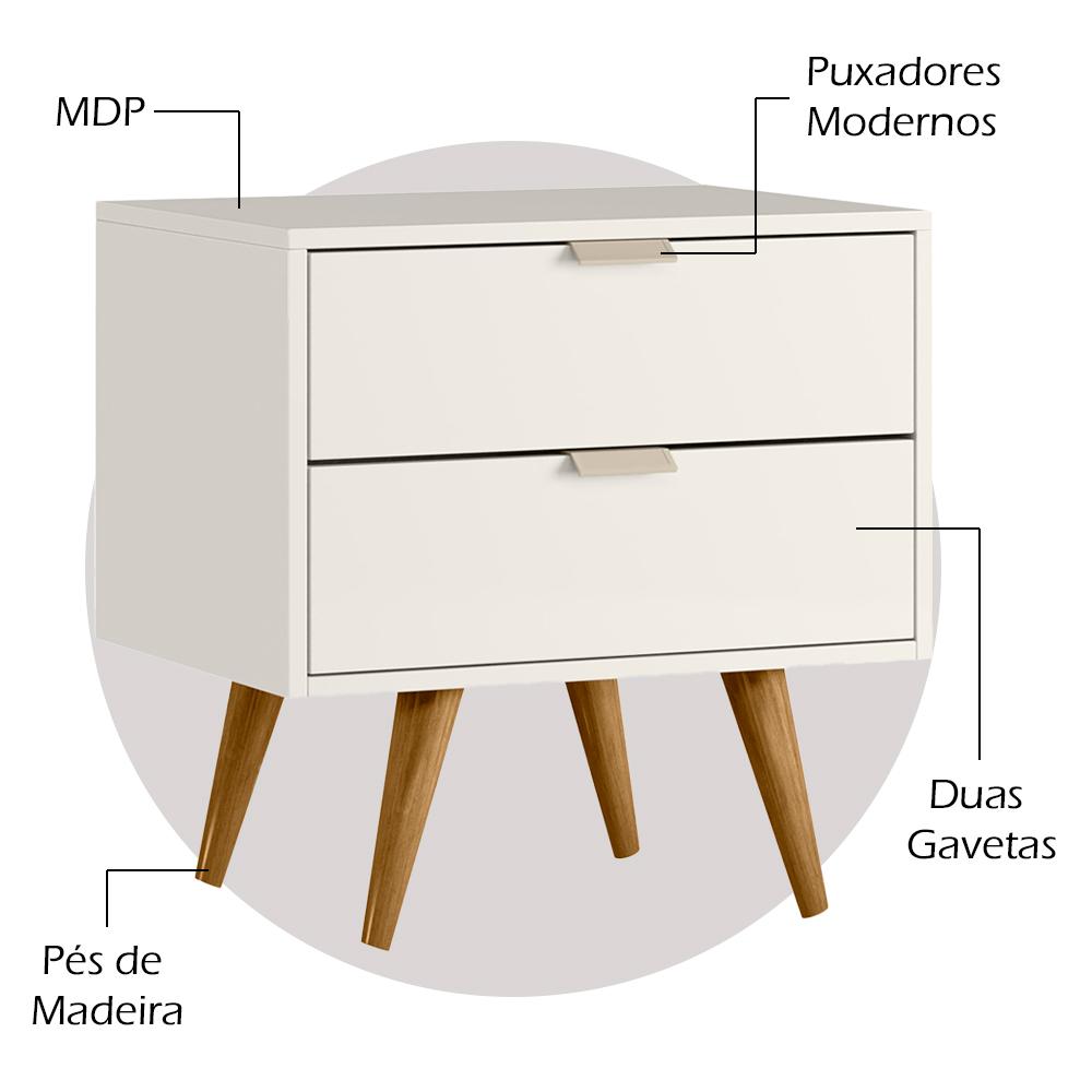 Kit 2 Mesas De Cabeceira 53 cm 2 Gavetas 14054 Off White Cristal Dmad