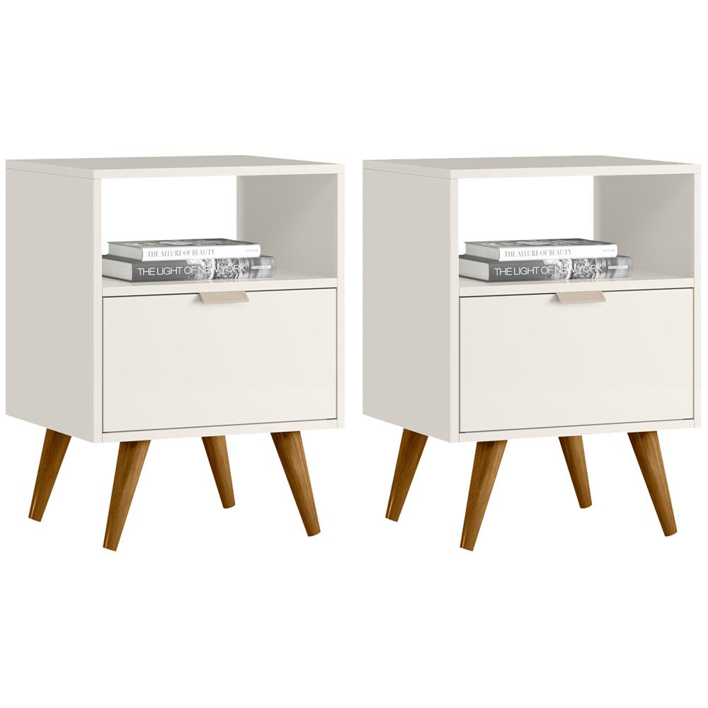 Kit 2 Mesas De Cabeceira Com 1 Gaveta 14050 Off White Cristal Dmad