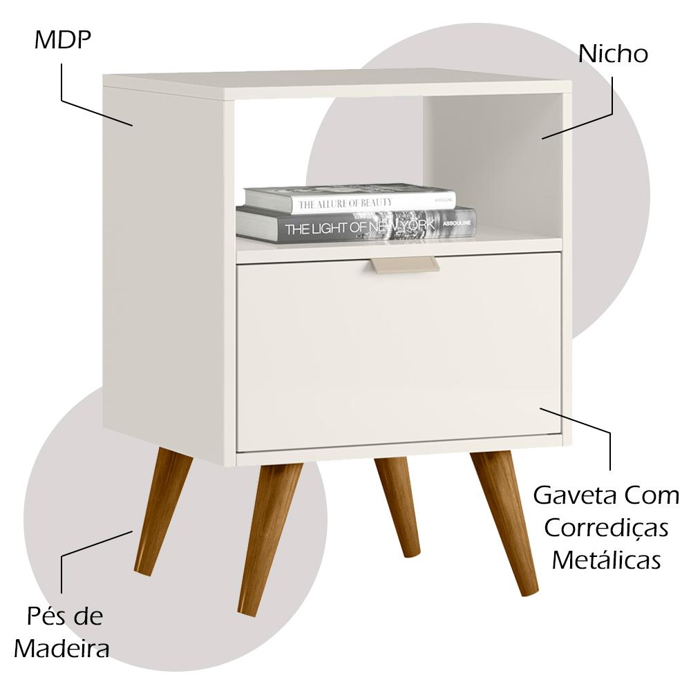Kit 2 Mesas De Cabeceira Com 1 Gaveta 14050 Off White Cristal Dmad