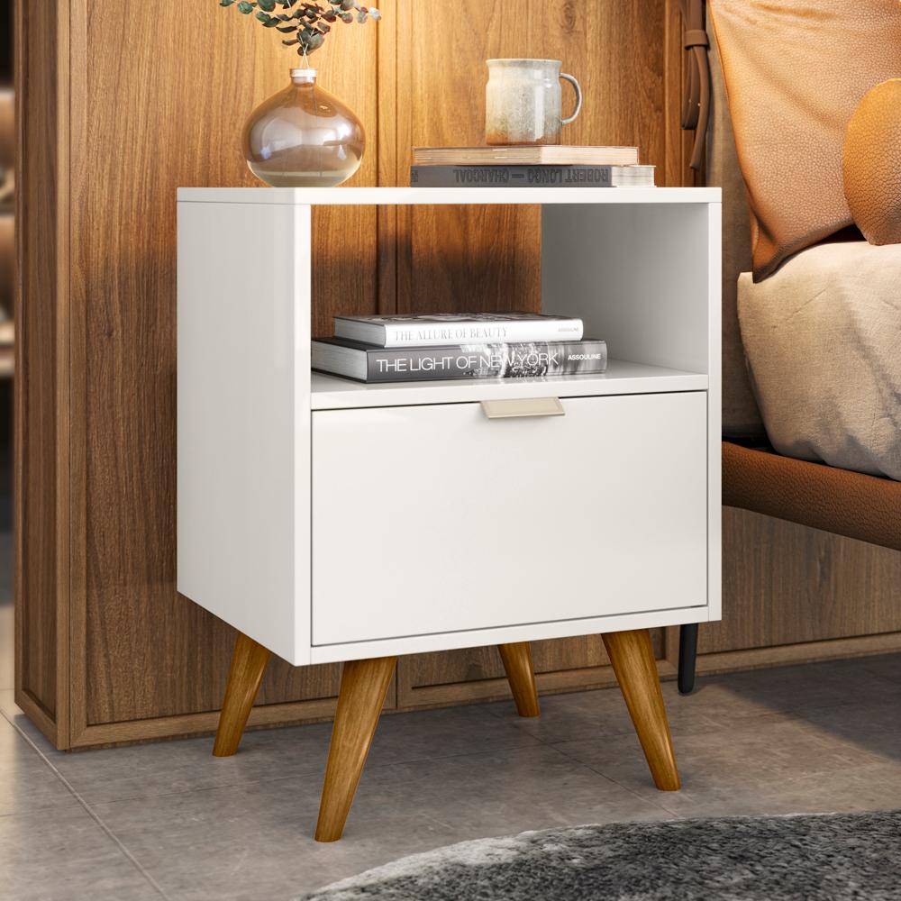 Kit 2 Mesas De Cabeceira Com 1 Gaveta 14050 Off White Cristal Dmad