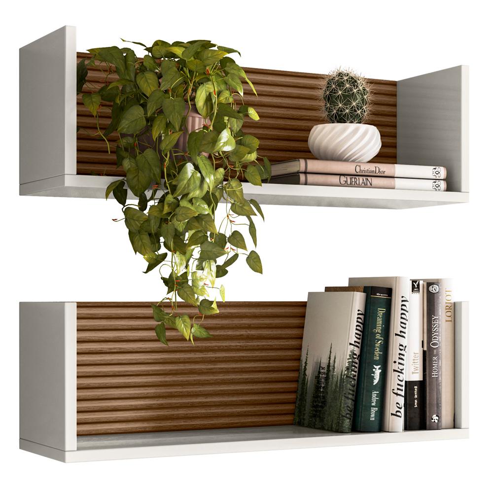 Kit 2 Nichos De Parede 60 cm 14064 Off White Cristal Ripado Madeira Dmad