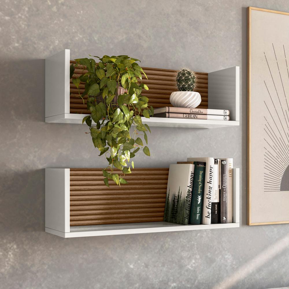 Kit 2 Nichos De Parede 60 cm 14064 Off White Cristal Ripado Madeira Dmad