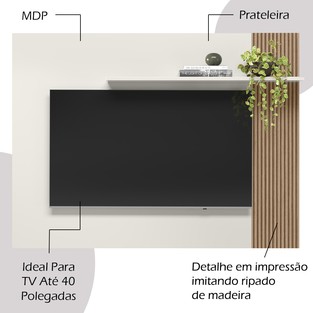 Painel Para TV 40 Pol 120 cm 13936 Off White Madeira Dmad