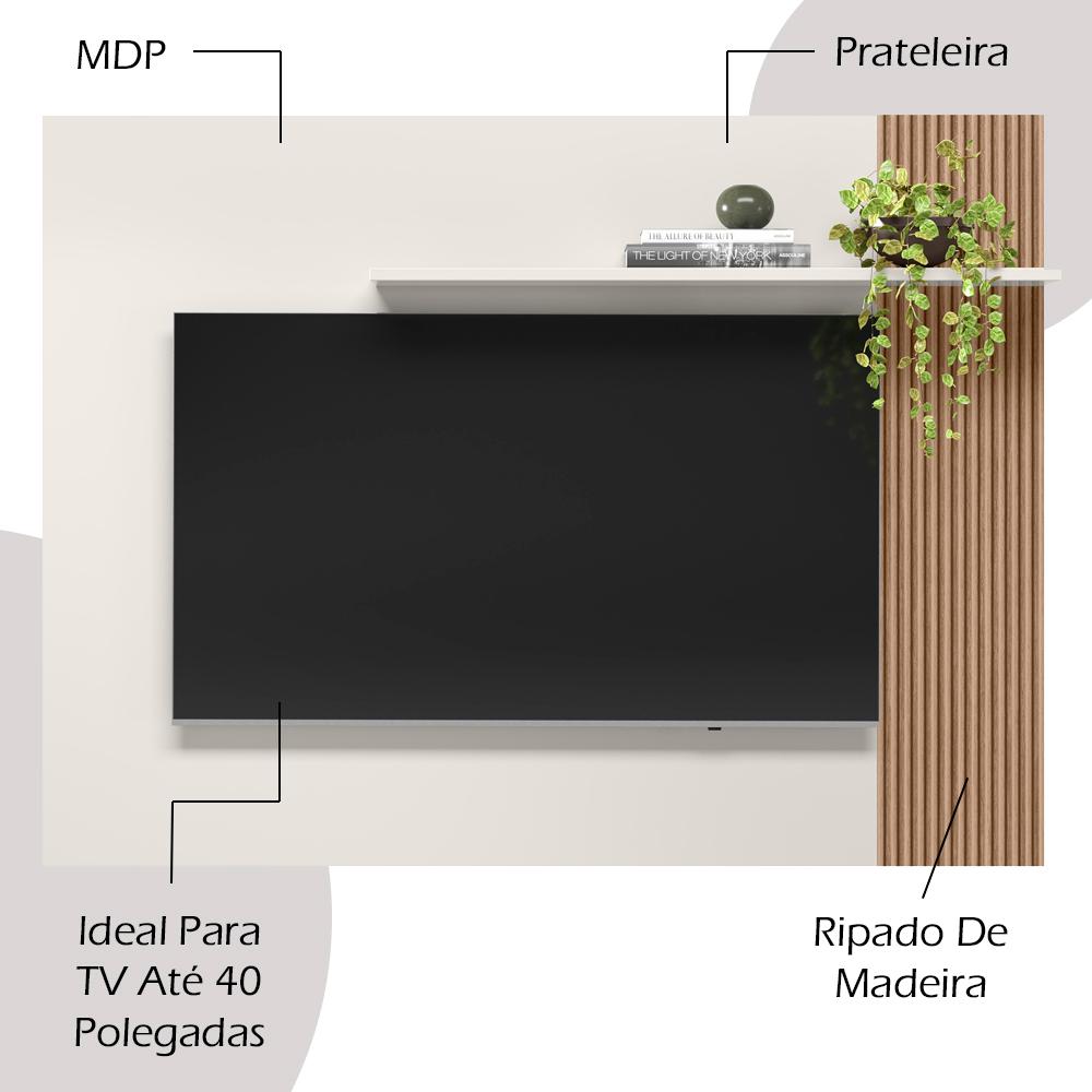 Painel Para TV 40 Polegadas 13936 Off White Cristal Ripado Madeira Dmad