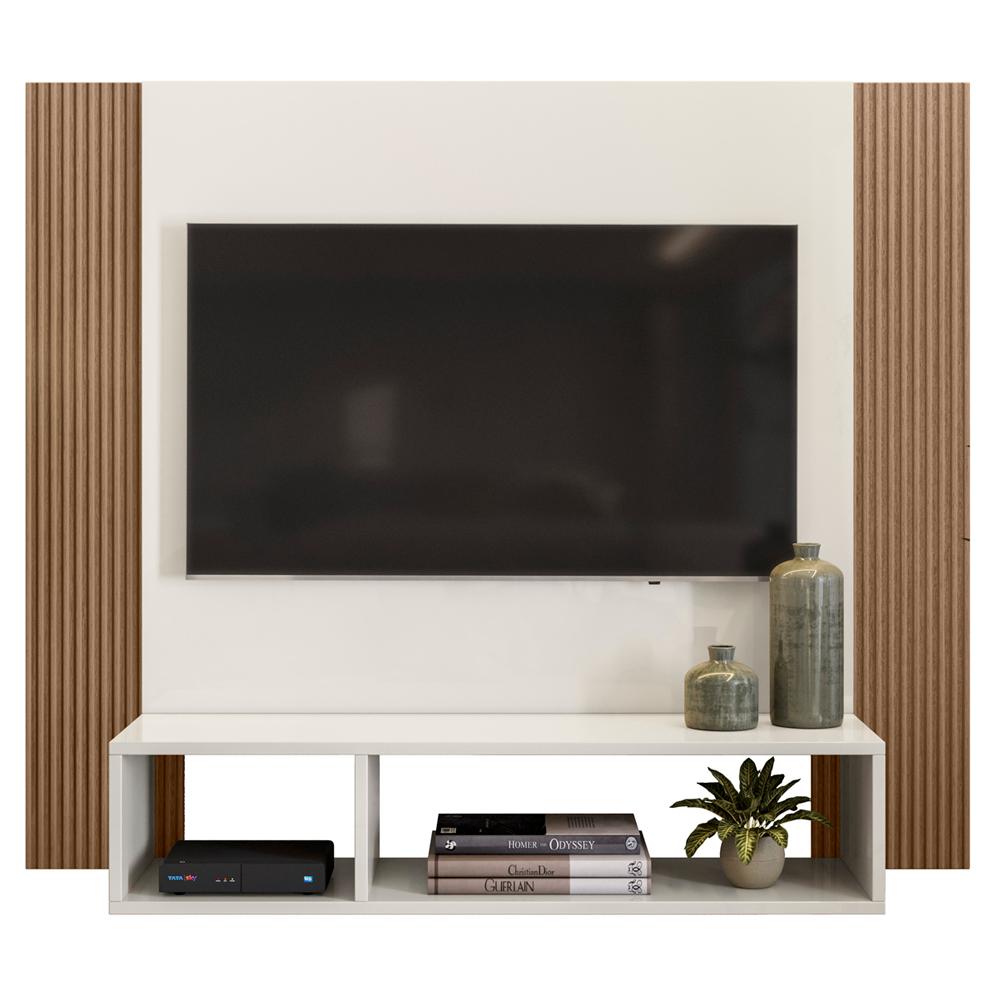 Painel Para TV 40 Polegadas 13949 Off White Cristal Ripado Madeira Dmad