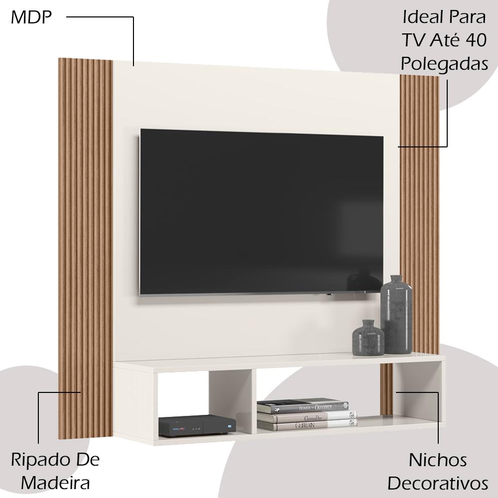 Painel Para TV 40 Polegadas 13949 Off White Cristal Ripado Madeira Dmad