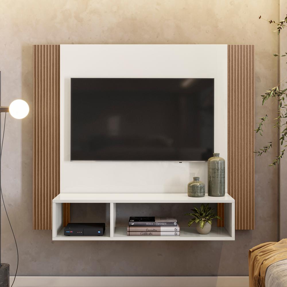Painel Para TV 40 Polegadas 13949 Off White Cristal Ripado Madeira Dmad