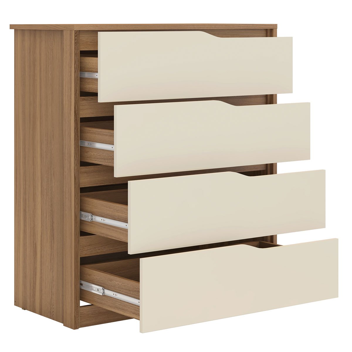 Cômoda para Quarto 4 Gavetas com Puxadores Usinados Aria Amêndola/Off White