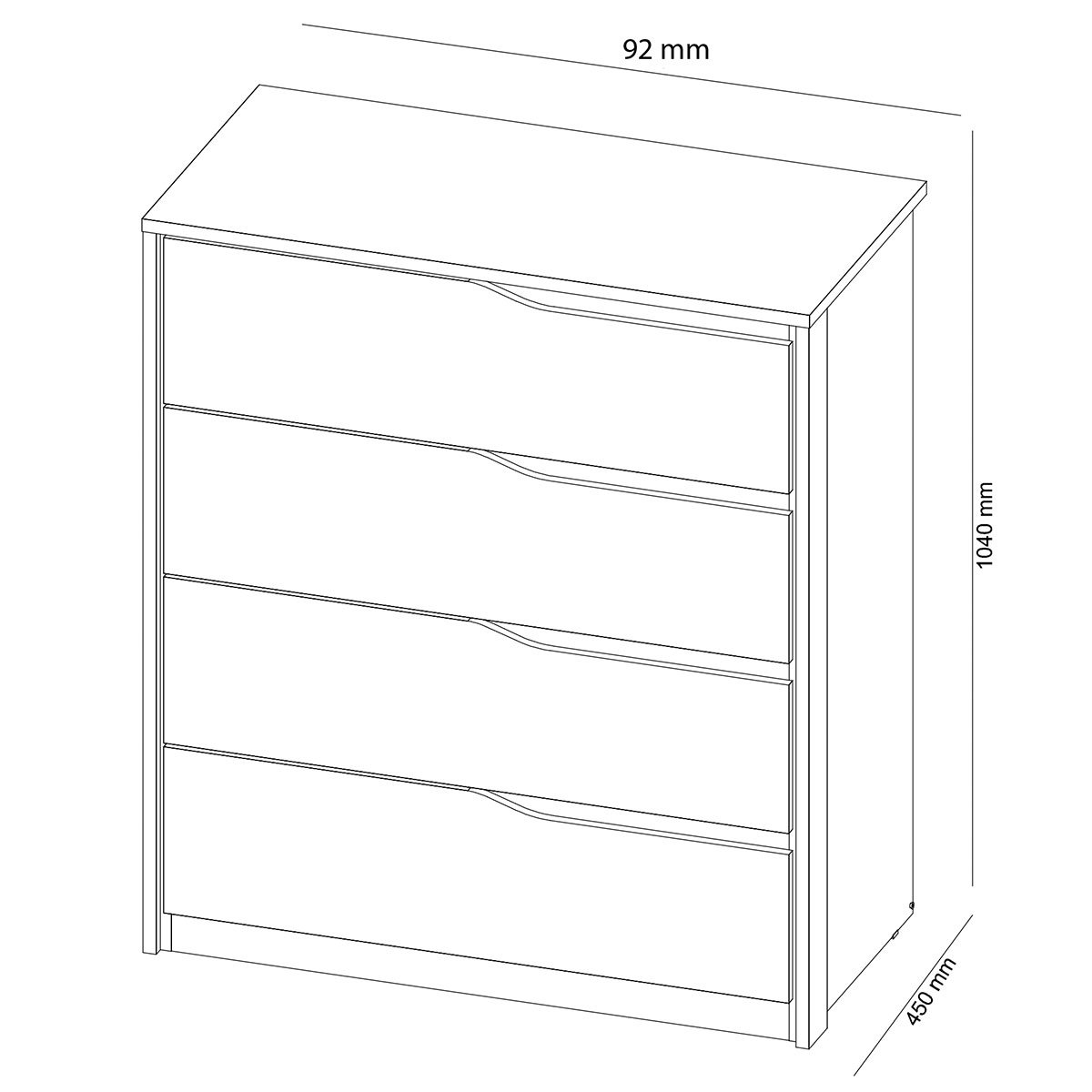 Cômoda para Quarto 4 Gavetas com Puxadores Usinados Aria Amêndola/Off White