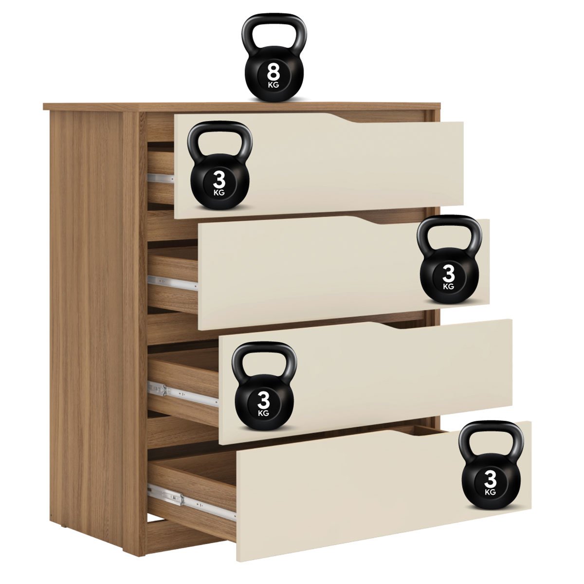 Cômoda para Quarto 4 Gavetas com Puxadores Usinados Aria Amêndola/Off White