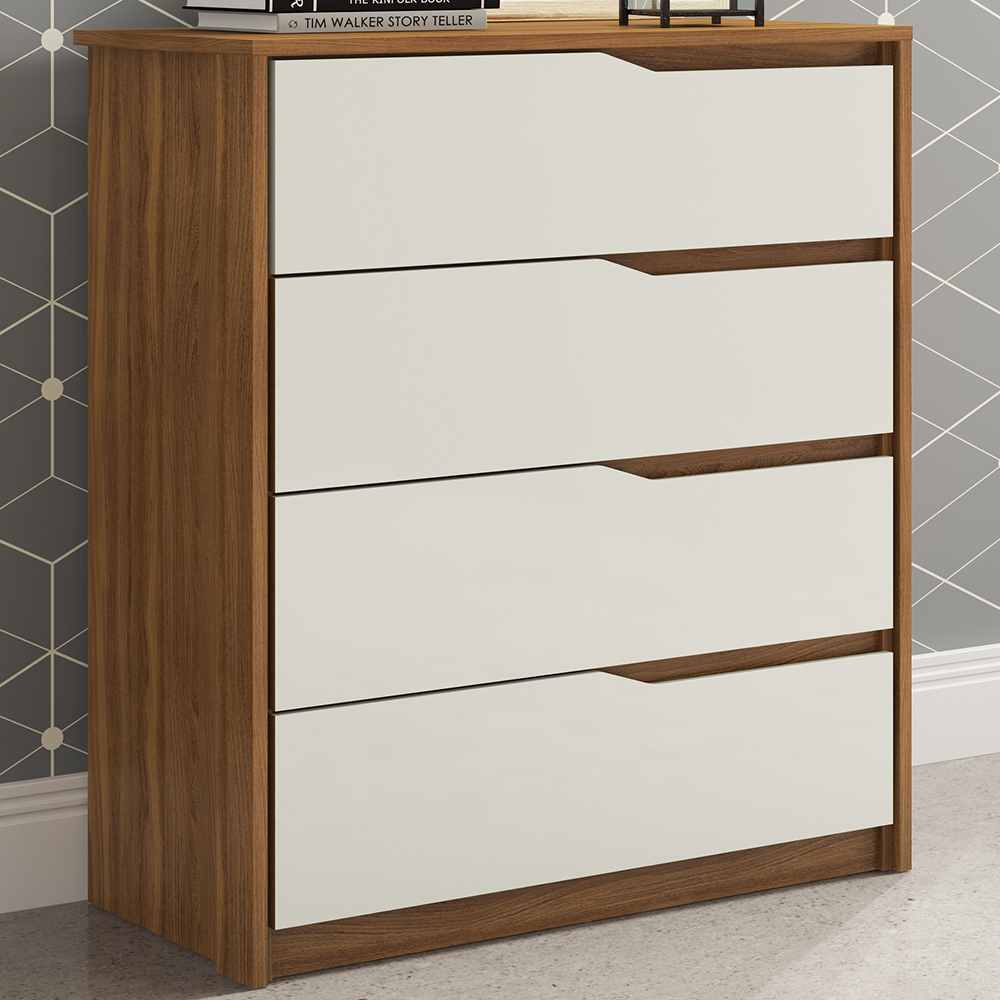Comoda 04 Gavetas Corrediças Telescopicas Atria Amendola Touch Off White Demartez