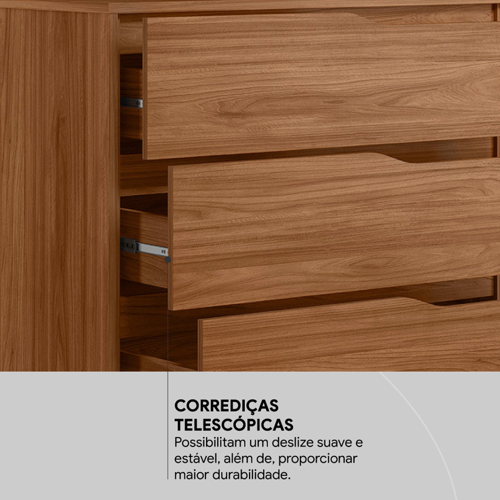 Comoda 04 Gavetas Corrediças Telescopicas Atria Nogueira Touch Demartez