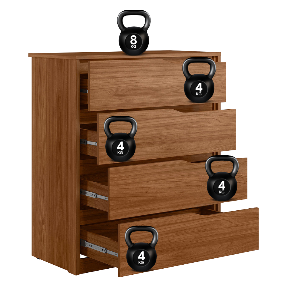 Comoda 04 Gavetas Corrediças Telescopicas Atria Nogueira Touch Demartez