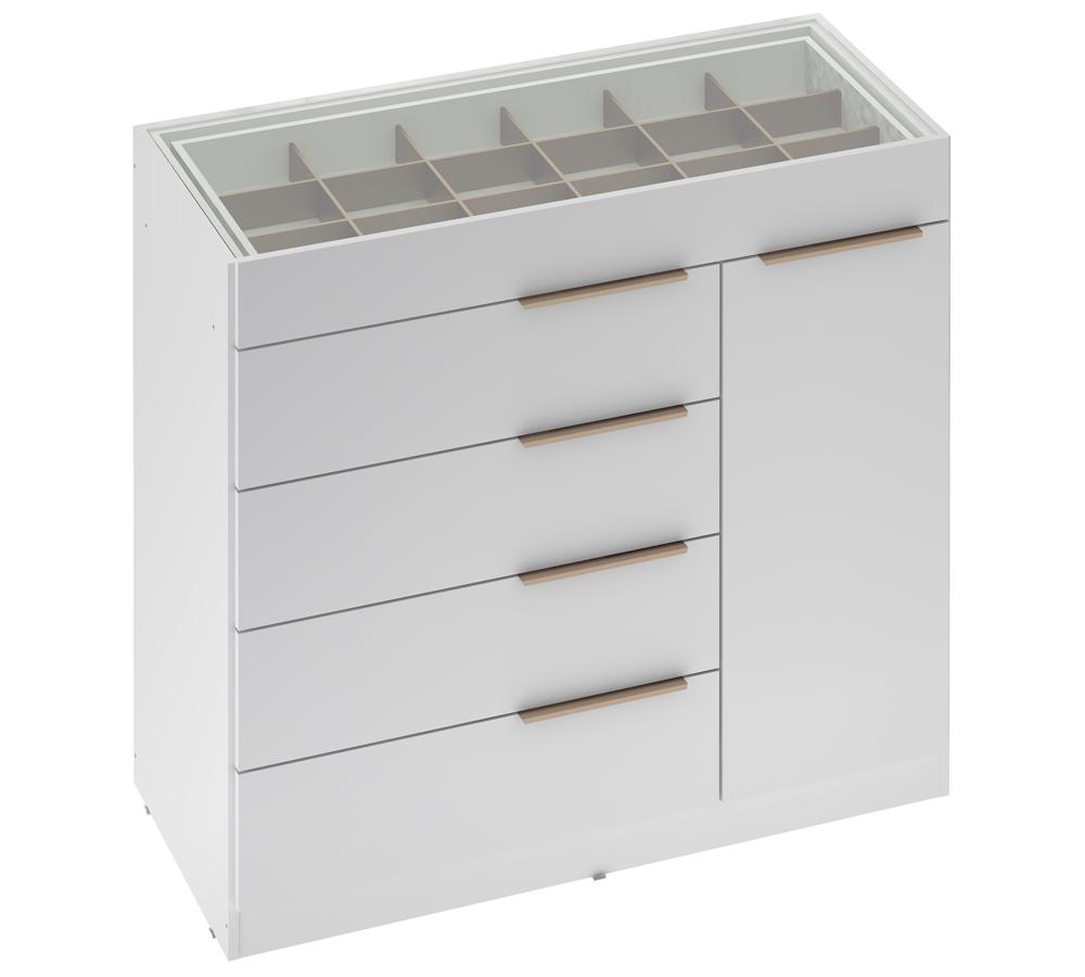 Comoda Porta Joia Tampo Vidro 5 Gavetas Corrediças Telescopicas Lume Branco Demartez