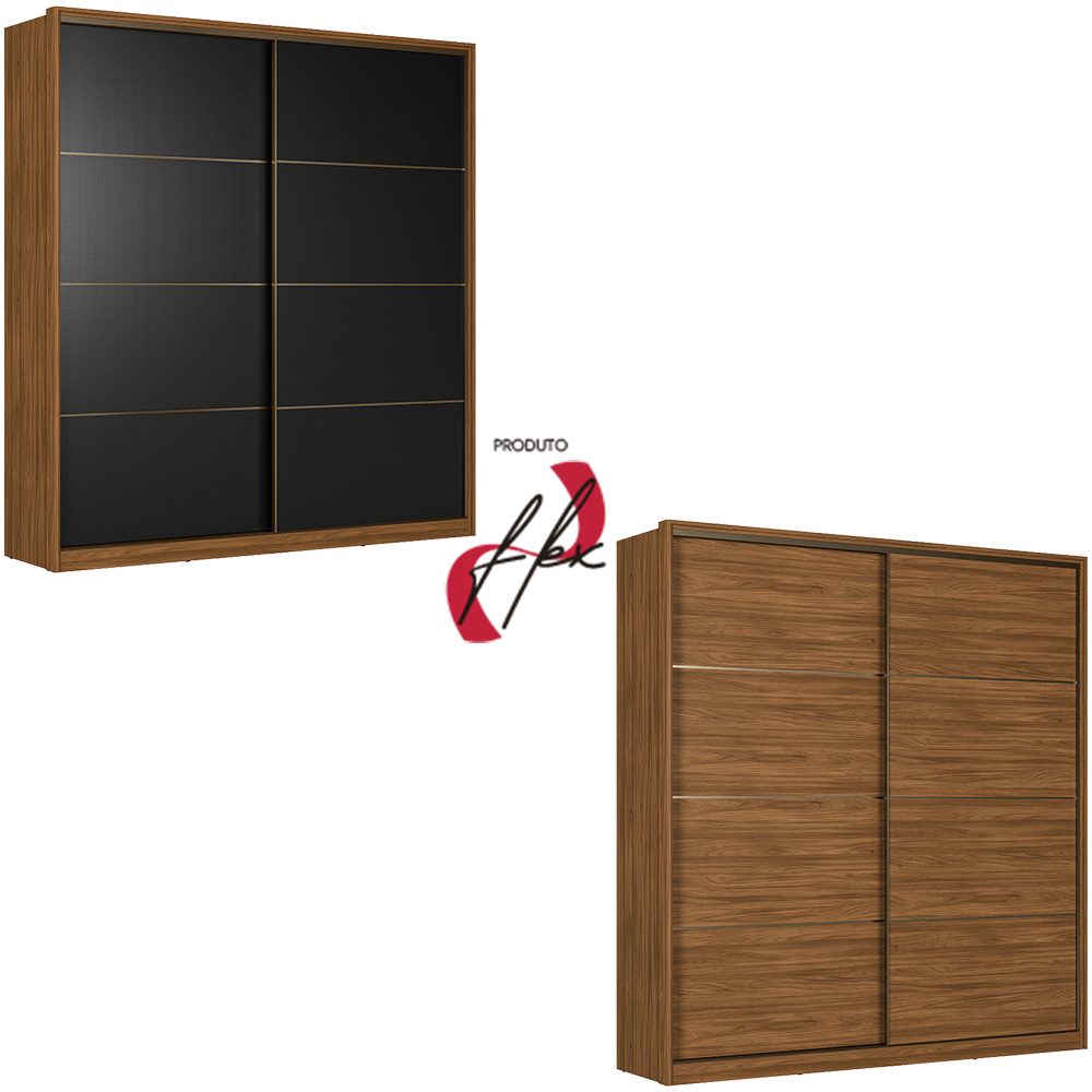 Guarda Roupa Casal 2 Portas De Correr Belga Nogueira Preto Flex Demartez