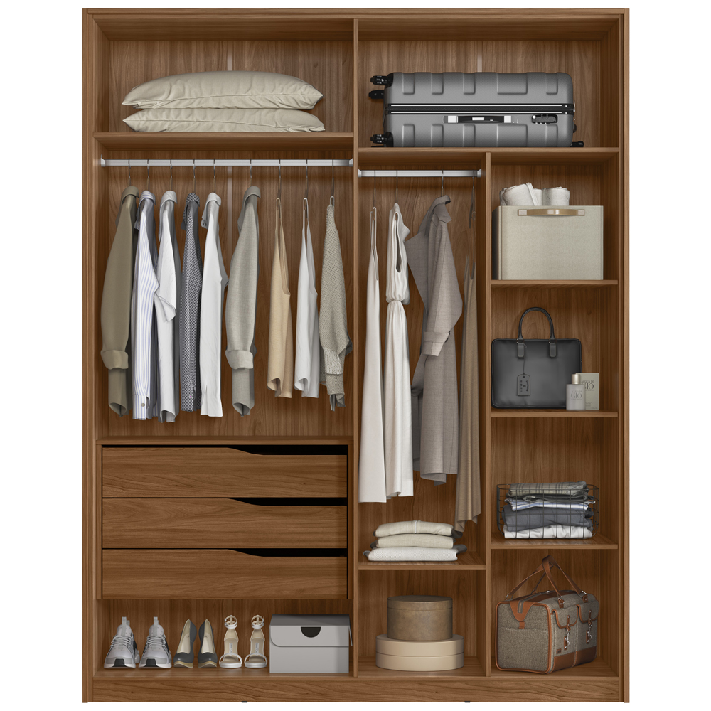 Guarda Roupa Casal 4 Portas Atore Nogueira Touch Demartez