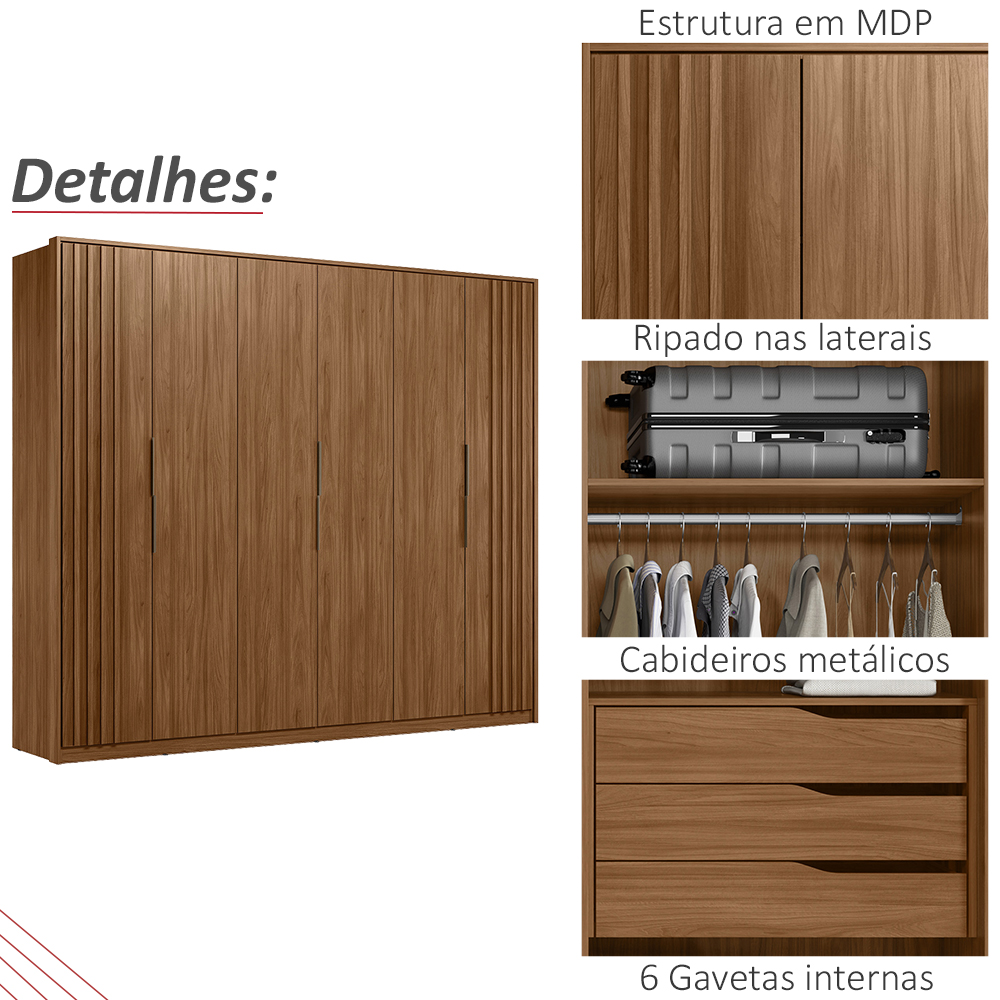 Guarda Roupa Casal 6 PT 6 GAV D66210K Nogueira Touch Demartez