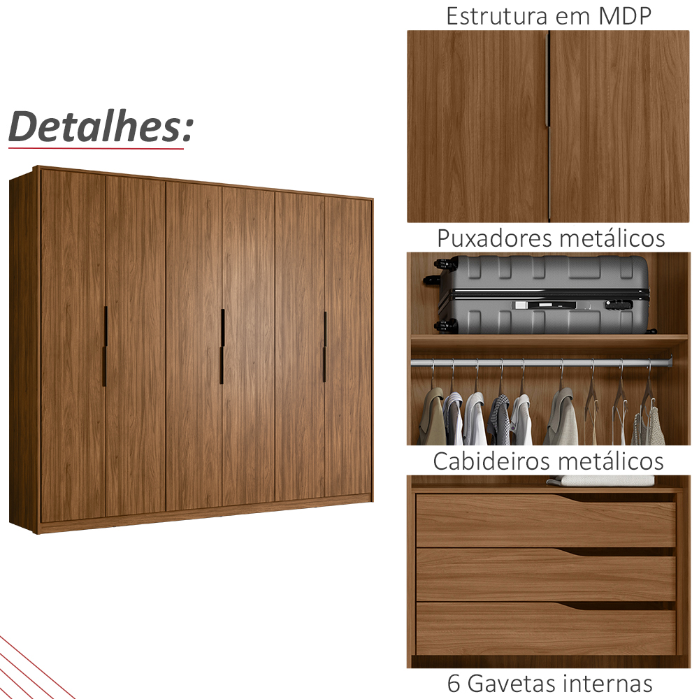Guarda Roupa Casal 6 Portas Atrice Nogueira Touch Demartez