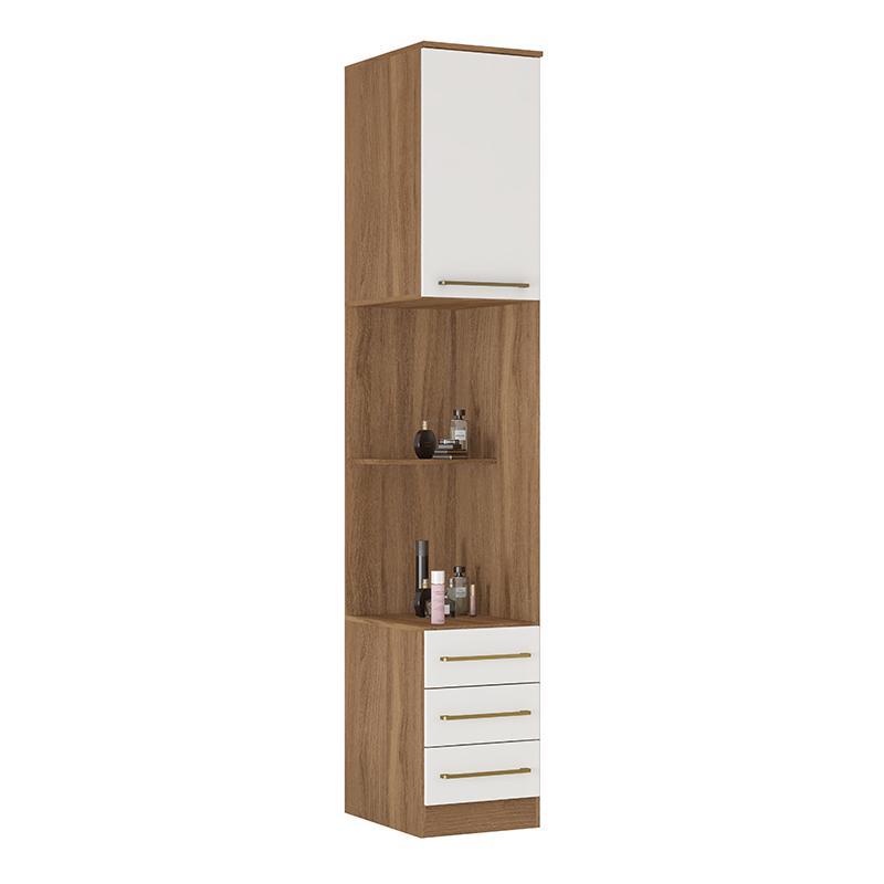 Guarda Roupa Modulado Irlanda 1 Porta com Mesa de Cabeceira Amêndola/Branco - Demartêz  