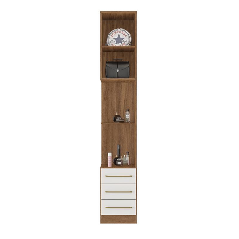 Guarda Roupa Modulado Irlanda 1 Porta com Mesa de Cabeceira Amêndola/Branco - Demartêz  