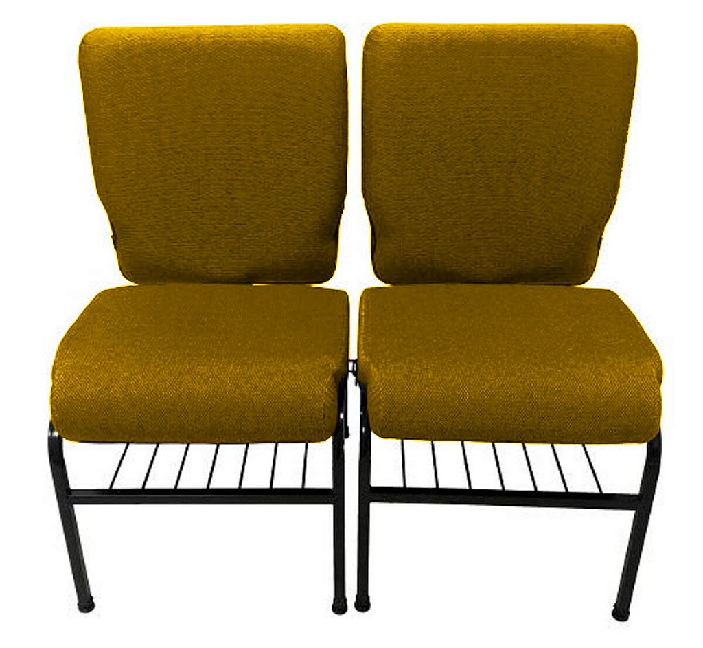 02 Cadeiras para Igrejas c/ Porta Biblía e Porta Cálice Amarelo