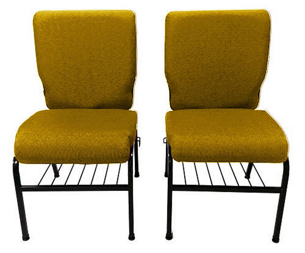 02 Cadeiras para Igrejas c/ Porta Biblía e Porta Cálice Amarelo