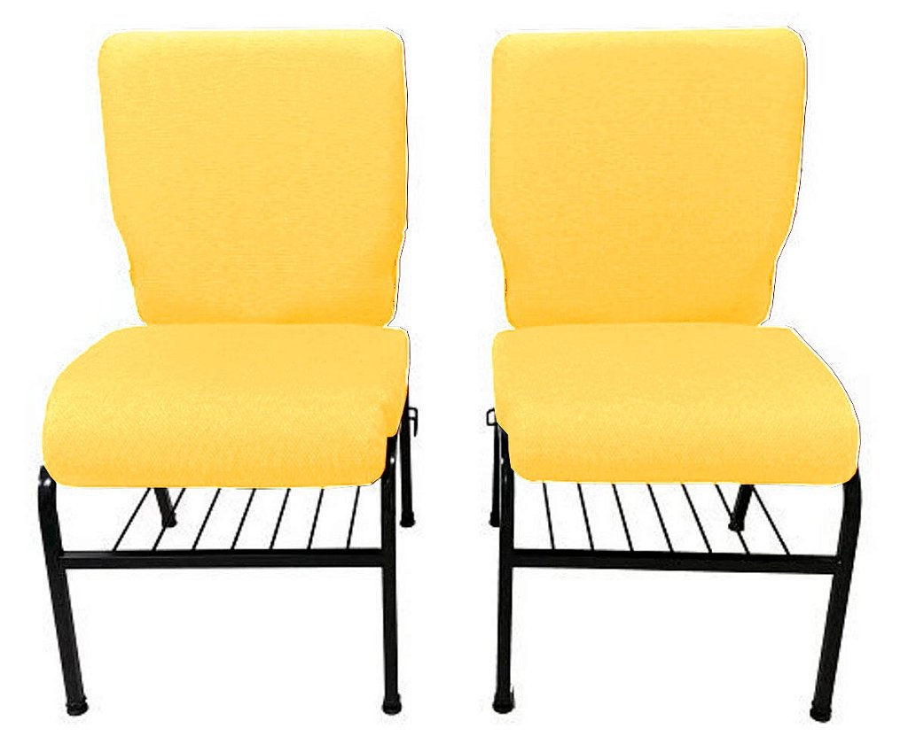 02 Cadeiras para Igrejas c/ Porta Biblía e Porta Cálice Amarelo