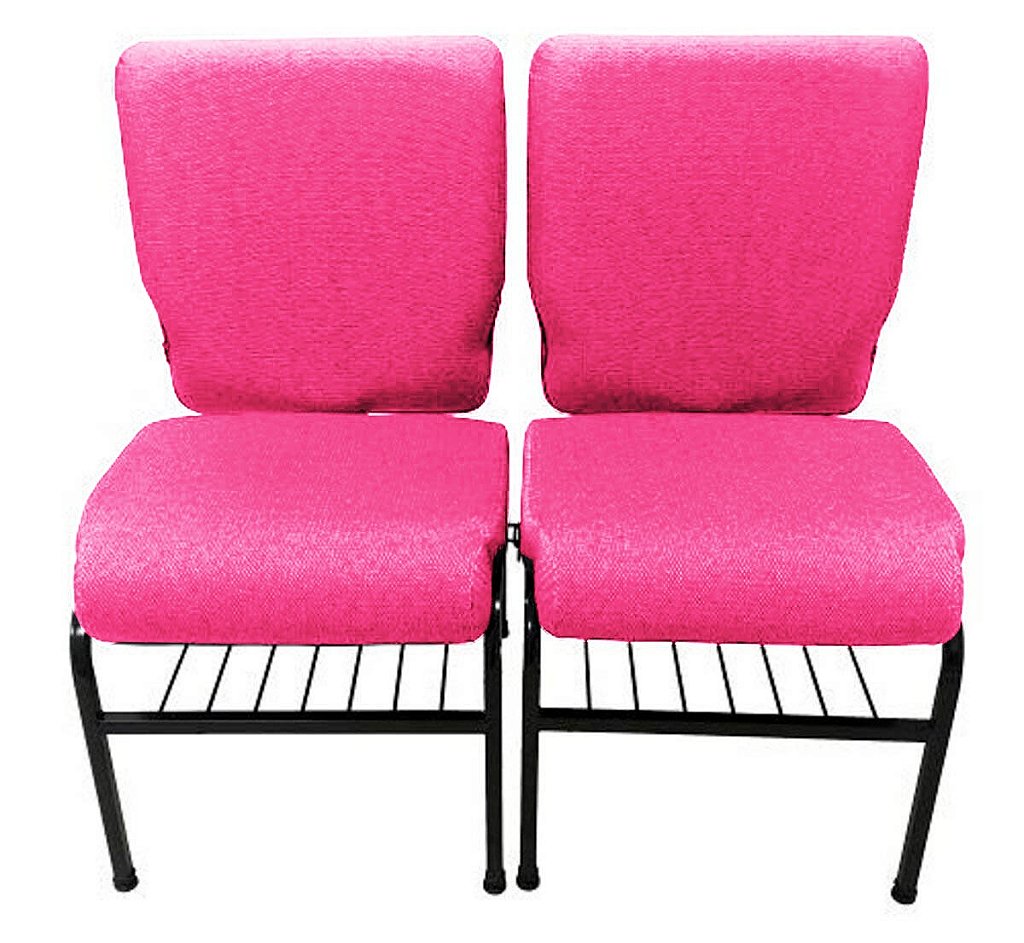 02 Cadeiras para Igrejas c/ Porta Biblía e Porta Cálice Rosa